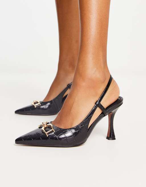 ASOS DESIGN – Stockholm – Czarne buty na średnim obcasie z frędzlami i motywem skóry krokodyla