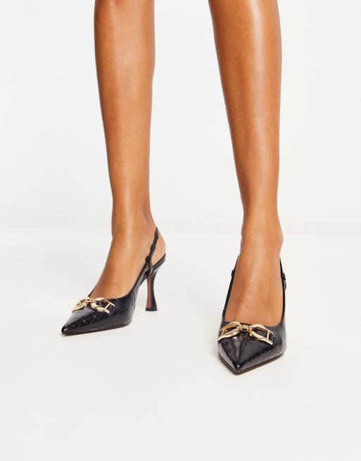 ASOS DESIGN Stockholm snaffle detail mid shoes in black croc | ASOS