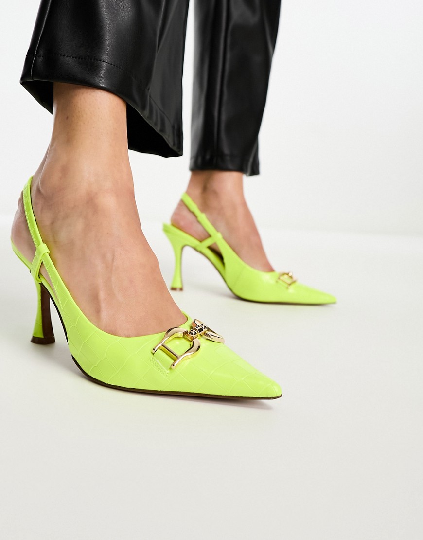 Asos Design Stockholm Snaffle Detail Mid Shoes In Neon Yellow Croc