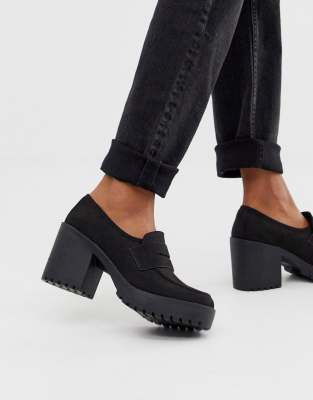 womens black chunky loafers