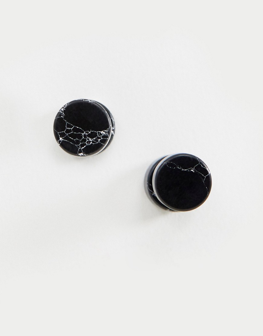 ASOS DESIGN stone look plug earrings in black