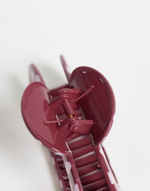 ASOS DESIGN stor oval hårklemme med prikker i pink og burgundy, 3 af 3