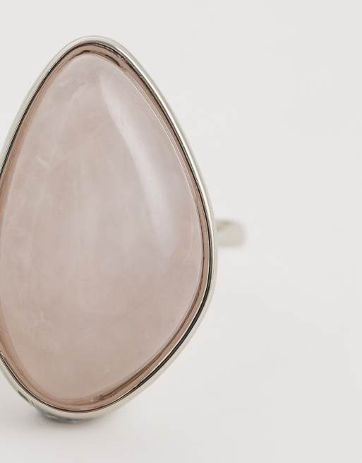 ASOS DESIGN - Stor sølvfarvet ring med ægte halvædel rosenkvarts-fatning, 2 af 3