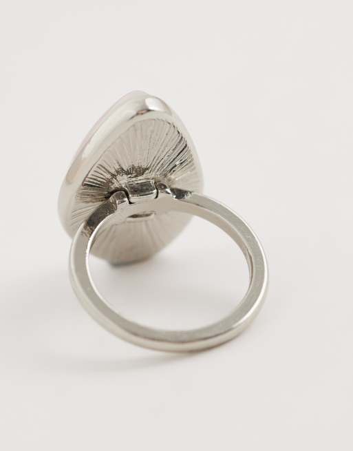 ASOS DESIGN - Stor sølvfarvet ring med ægte halvædel rosenkvarts-fatning, 3 af 3