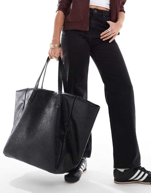 ASOS DESIGN - Stor tote-taske med tekstur i sort, 4 af 4