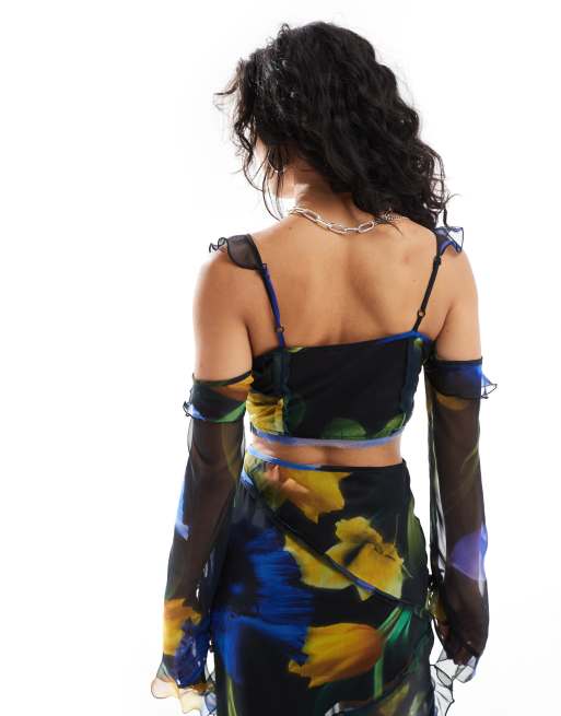 ASOS DESIGN – Storblommig crop top med bara axlar, del av set, 3 av 4