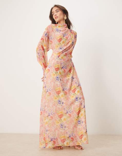 ASOS DESIGN – Storblommig maxiklänning med hög ringning - view 1