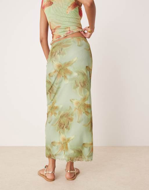 ASOS DESIGN – Storblommig midikjol i mesh, 4 av 5