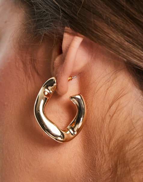 ASOS DESIGN - Store gyldne hoop-øreringe med snoet kædeledsdesign - view 1