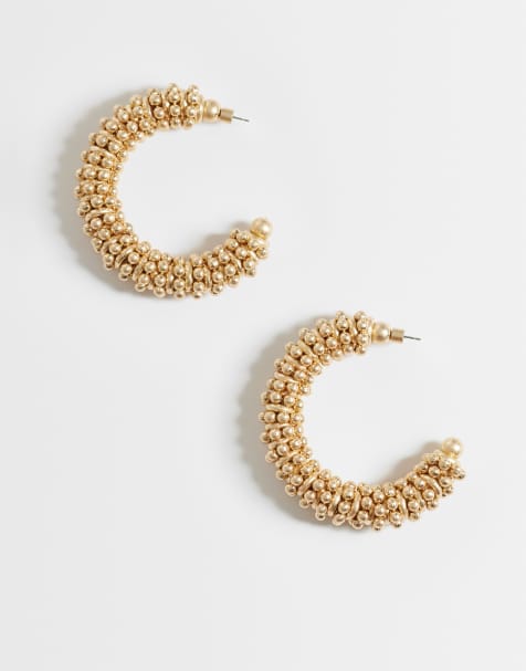 ASOS DESIGN store hoops med kugledesign i børstet guldtone - view 1