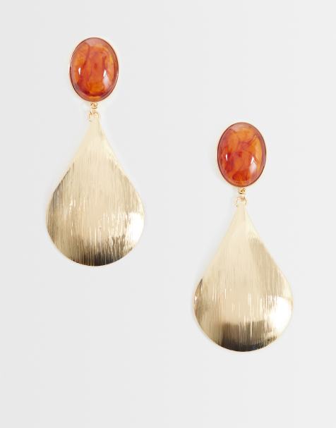 ASOS DESIGN store øreringe med ravfarvet sten og vedhæng i guldfarve - view 1