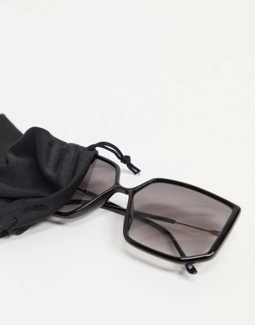 ASOS DESIGN - Store solbriller i skinnende sort i 70'er-stil, 4 af 4