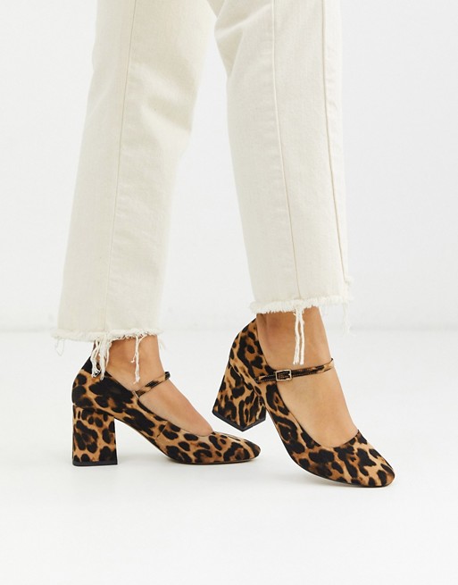 ASOS DESIGN Stories mary-jane mid heels in leopard
