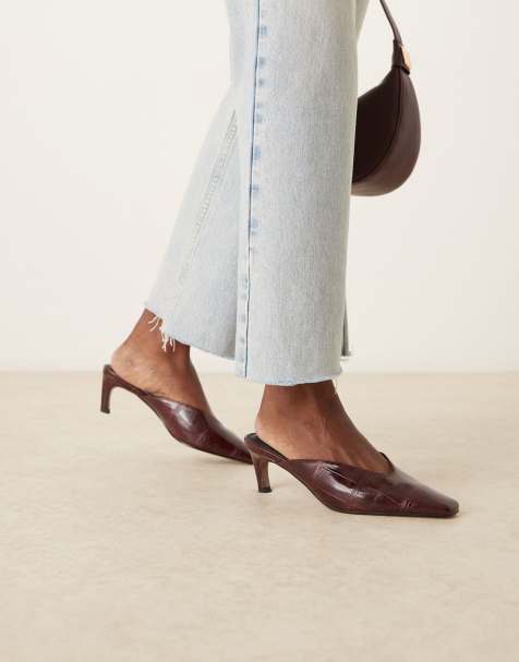 ASOS DESIGN - Storm - Bordeauxrøde mules med mellemhøj hæl og smal tå samt krokodillelook - view 1