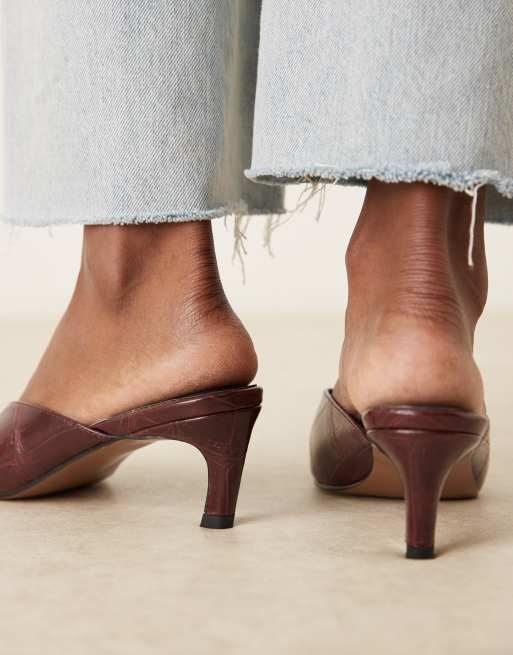 ASOS DESIGN - Storm - Bordeauxrøde mules med mellemhøj hæl og smal tå samt krokodillelook, 3 af 4