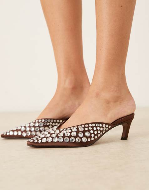 ASOS DESIGN – Storm – Bruna mules med mejslad tå och mellanhög klack - view 1