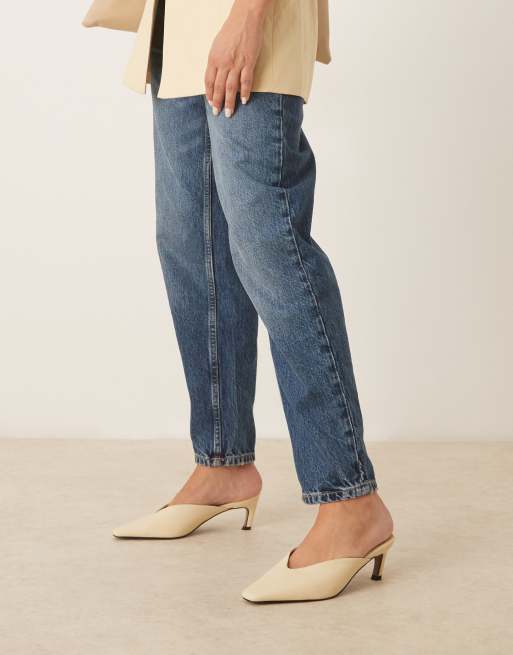 ASOS DESIGN Storm chisel toe mid heel mules in buttermilk