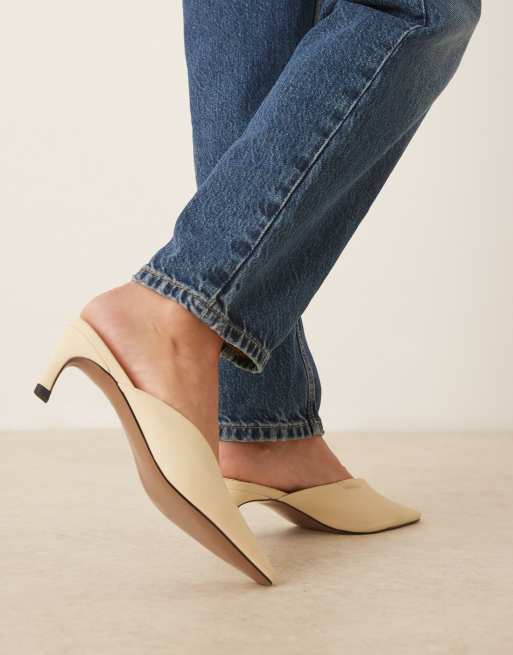 ASOS DESIGN Storm chisel toe mid heel mules in buttermilk