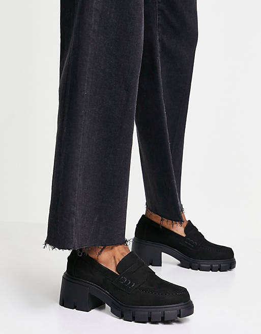 ASOS DESIGN Storm chunky mid heeled loafers in black