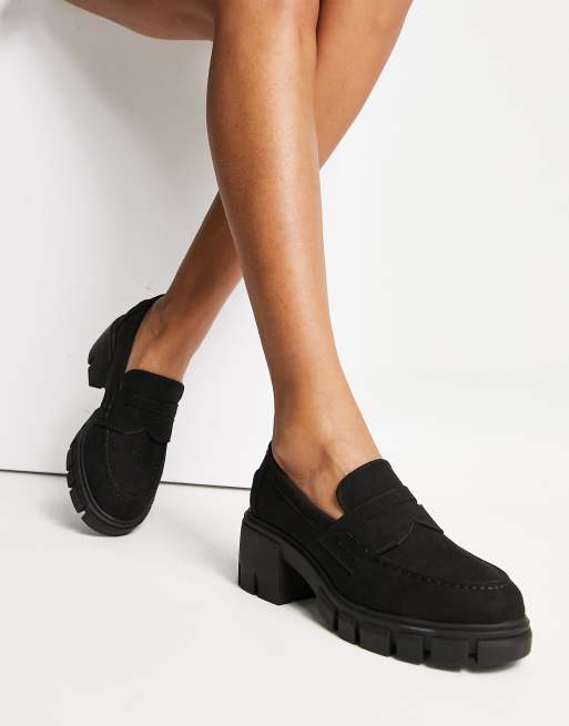 ASOS DESIGN – Storm – Czarne loafersy na średnim obcasie i grubej podeszwie