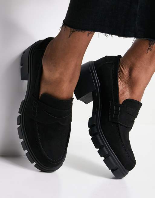 ASOS DESIGN Storm Klobige Loafer mit mittelhohem Absatz in Schwarz