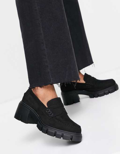 ASOS DESIGN - Storm - Loafers met middelhoge hak en dikke zool in zwart, 2 van 4