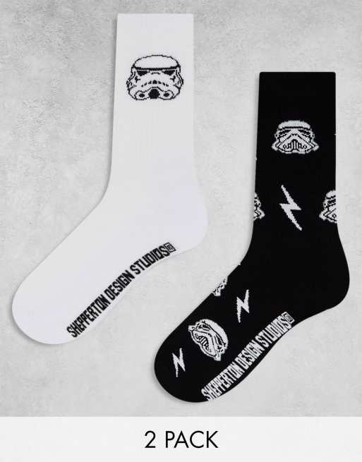 ASOS DESIGN Storm Trooper 2 pack socks in black and white