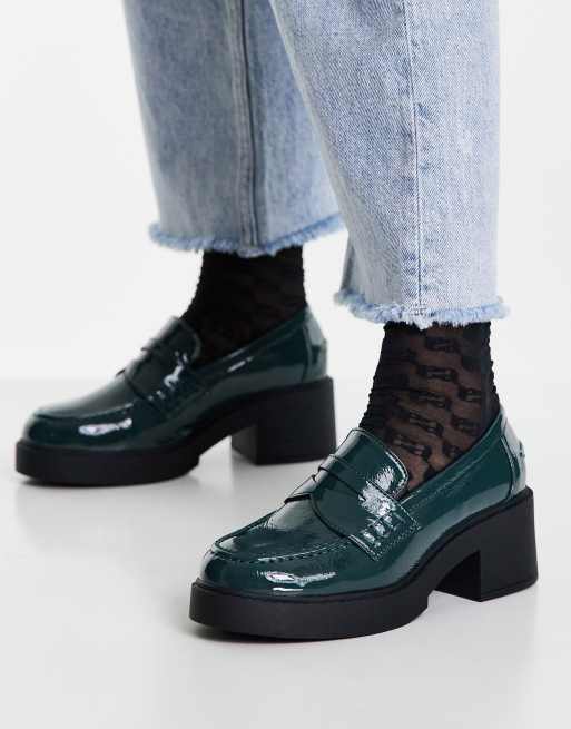 ASOS DESIGN - Storming - Mocassins chunky à talon mi-haut - Vert foncé
