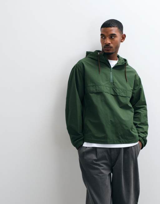 ASOS DESIGN  stormMAX™ water repellent overhead rain jacket in dark green, 5 of 5
