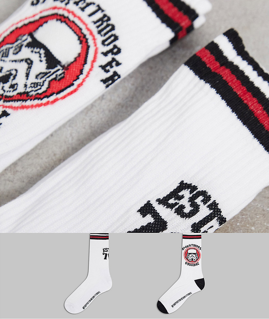 ASOS DESIGN Stormtrooper star wars socks 2 pack-White