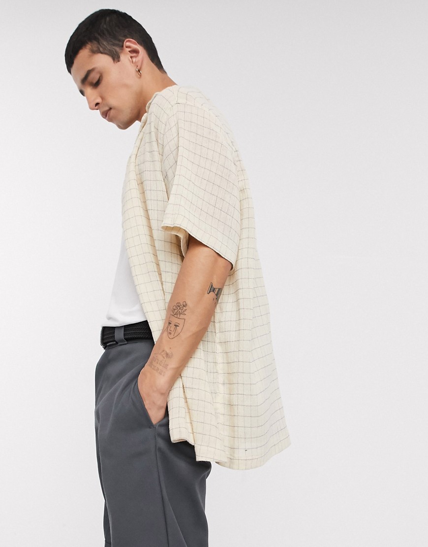 ASOS DESIGN – Storrutig avslappnad skjorta i hopsack-Beige