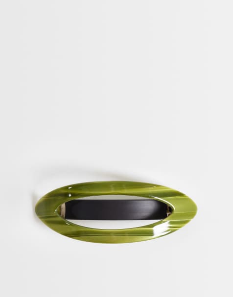 ASOS DESIGN - Stort ovalt barrette-hårspænde i olivengrøn resin - view 1