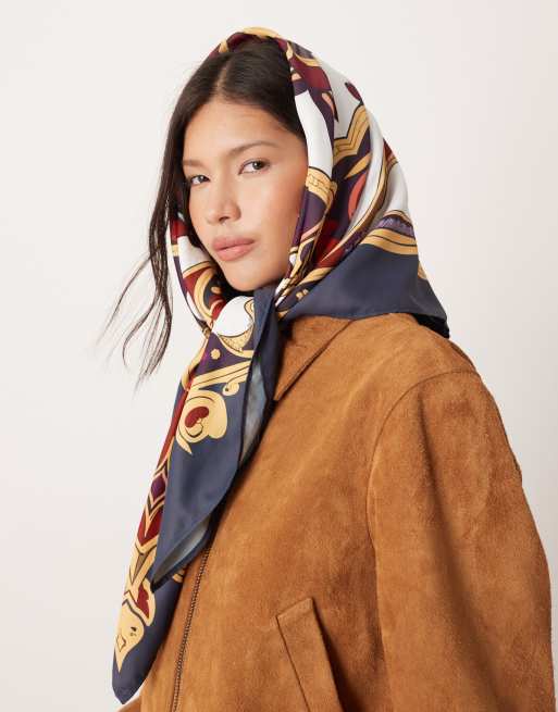 ASOS DESIGN - Stort vintage-inspireret hovedtørklæde i lilla/multifarve, 2 af 3