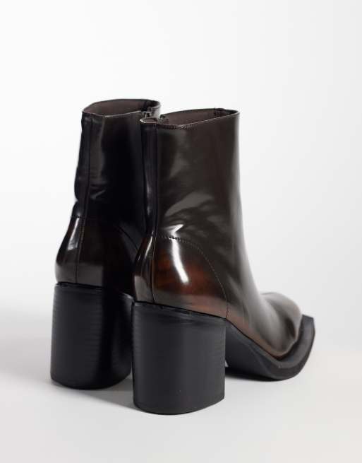 ASOS DESIGN stövlar med klack och dragkedja med sned tå i brunt, 4 av 4