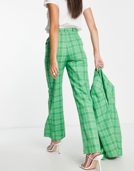 ASOS DESIGN Tall straight ankle suit pants in green check