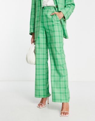 ASOS DESIGN straight ankle suit trouser in green check | ASOS