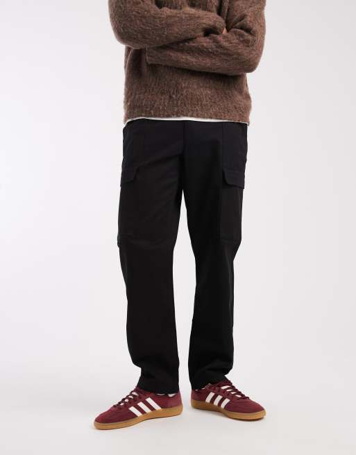 ASOS DESIGN straight cargo pants in black twill