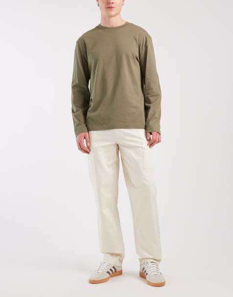 ASOS DESIGN straight cargo pants in slubby twill in stone - view 1