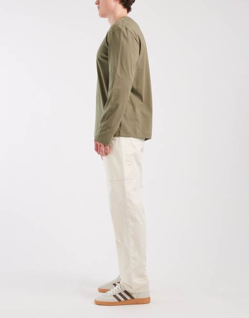 ASOS DESIGN straight cargo pants in slubby twill in stone, 3 of 5