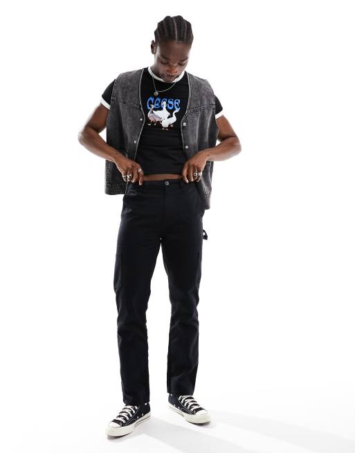 ASOS DESIGN straight cargo pants with carpenter details in black