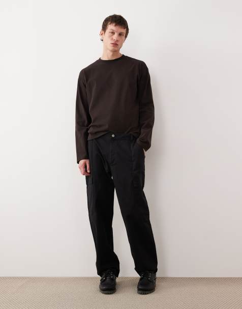 ASOS DESIGN straight cargo trousers in black