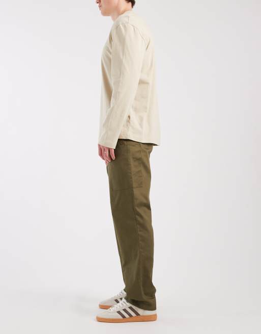 ASOS DESIGN straight cargos in slubby twill in khaki, 3 of 5