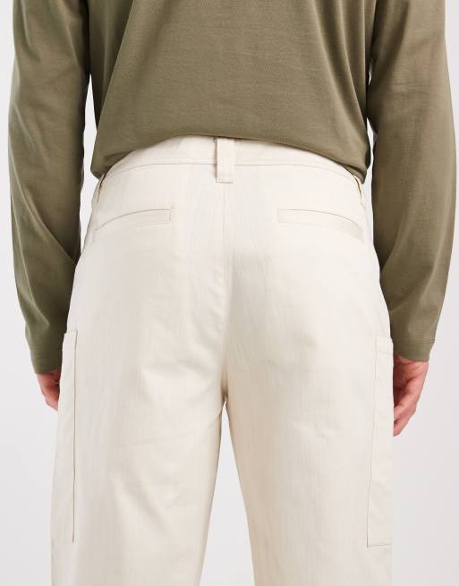 ASOS DESIGN straight cargos in slubby twill in stone, 4 of 5