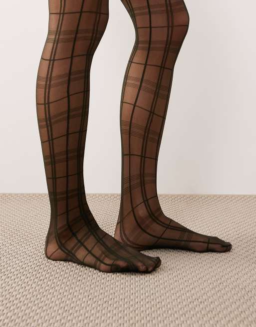 ASOS DESIGN straight check tights in dark green, 3 of 3