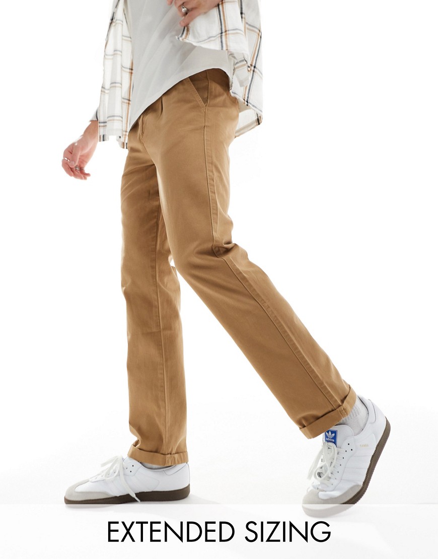 Asos Design Straight Chino Pants In Washed Khaki-brown