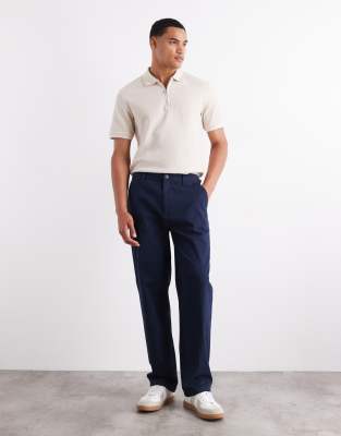 Asos Design Relaxed Linen Mix Chino Pants In Navy