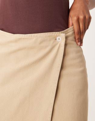 Asos Design Straight Column Maxi Skirt With Wrap Front In Neutral