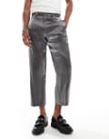 [ASOS DESIGN] ASOS DESIGN straight crop length suit pants in silver metallic W34 L34 Gunmetal