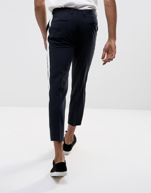 ASOS DESIGN tapered crop smart pants in stone horizontal stripe