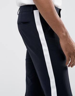 navy trousers with side stripe